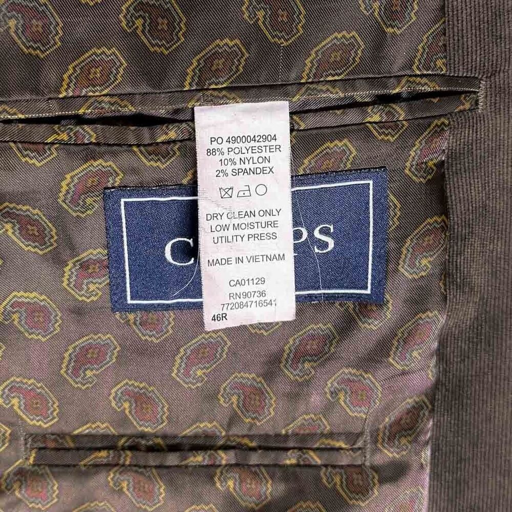Chaps Ralph Lauren Mens 46R Blazer Brown Corduroy Sport Coat Jacket 2 Button - Picture 5 of 10